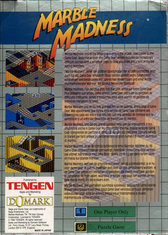 Marble Madness [Game Gear, 1992] - FR/DE/IT/ES/GB