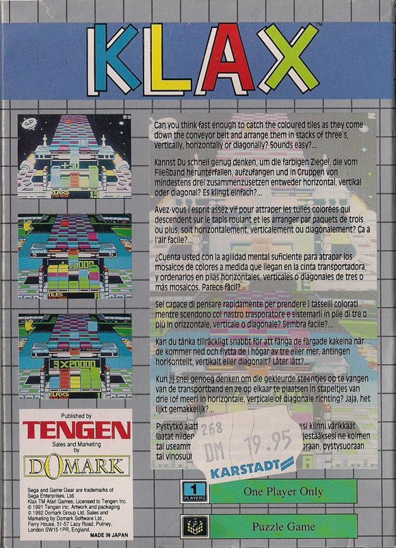 Klax [Game Gear, 1992] - FR/DE/IT/ES/GB