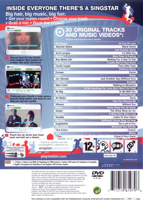 SingStar: Rock Ballads [PlayStation 2, 2007] - GB