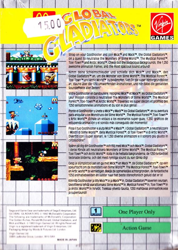 Mick & Mack as the Global Gladiators [Game Gear, 1993] - FR/DE/IT/ES/GB
