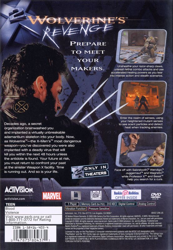 X2: Wolverine's Revenge [PlayStation 2, 2003] - GB