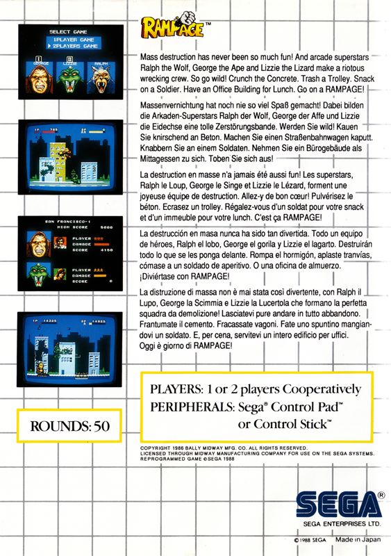 Rampage [SEGA Master System, 1988] - FR/DE/IT/ES/GB
