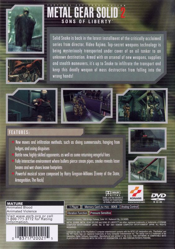 Metal Gear Solid 2: Sons of Liberty [PlayStation 2, 2001] - US