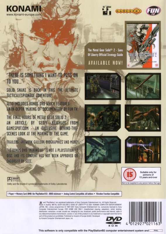 Metal Gear Solid 2: Sons of Liberty [PlayStation 2, 2003] - GB